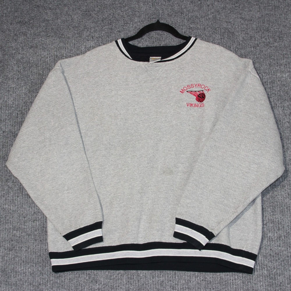 Mossyrock Vikings Crewneck‎ Sweatshirt Mens Large Gray Black Embroidered